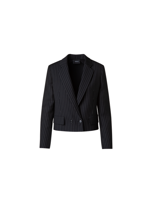 Designer Cropped Boxy Jacket with Pinstripes - grey