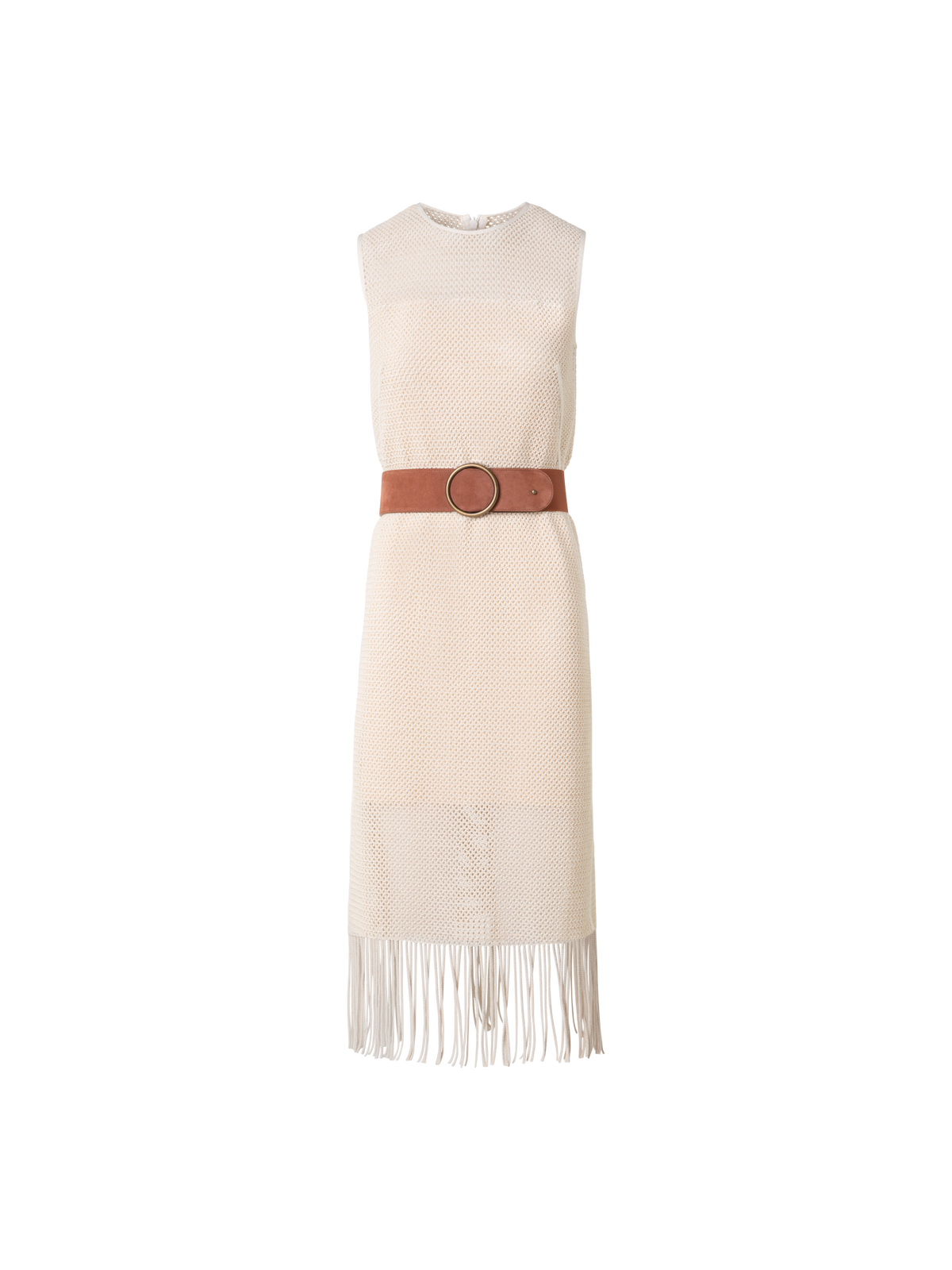 Designer Midi Dress in Cotton Mesh with Fringes - neutral - pastel - beige