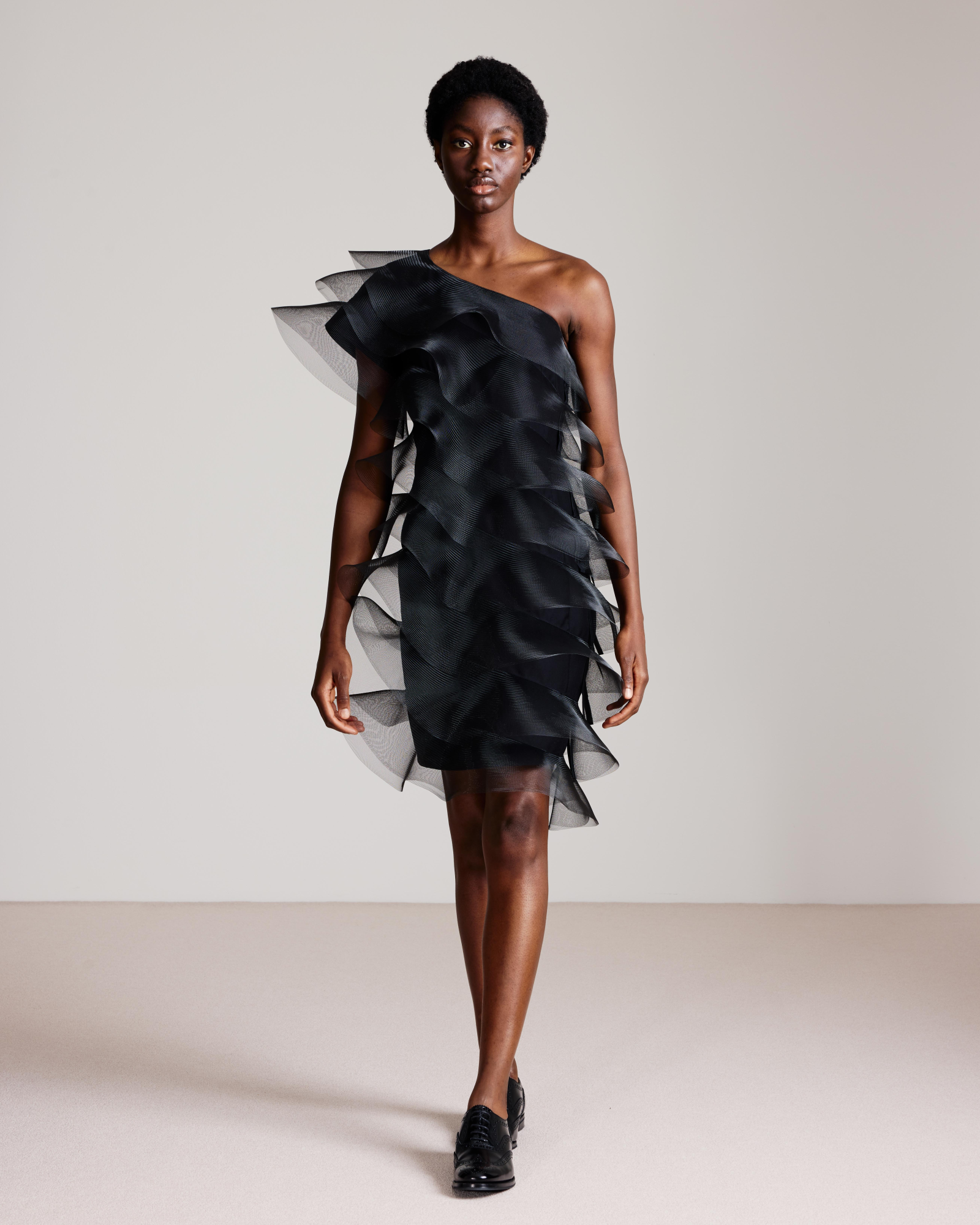 Designer Cotton Silk Cocktail Dress with Waves - black 