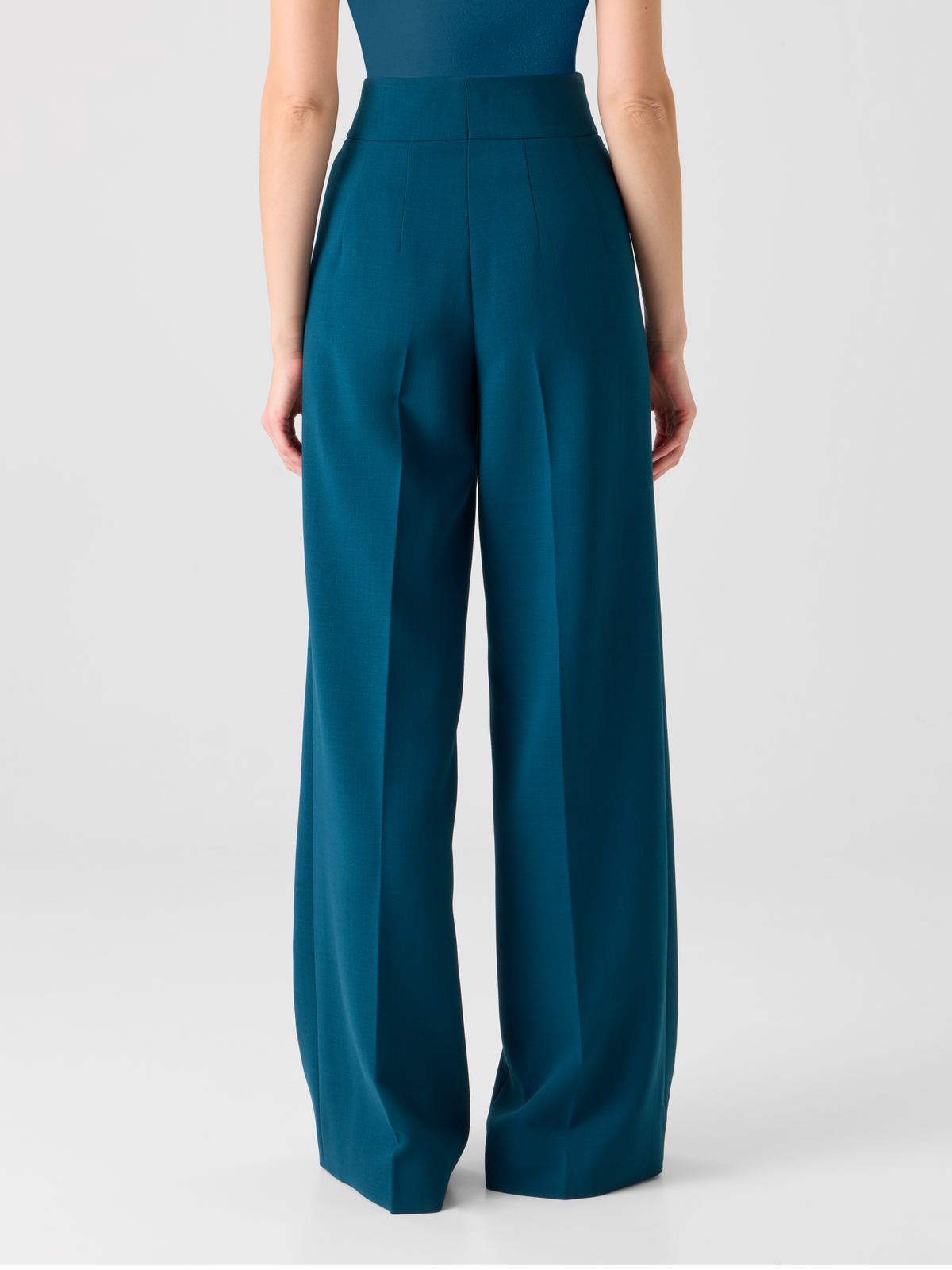Designer Fiyuki High Waist Pants in Wool Double-Face - green #editorial