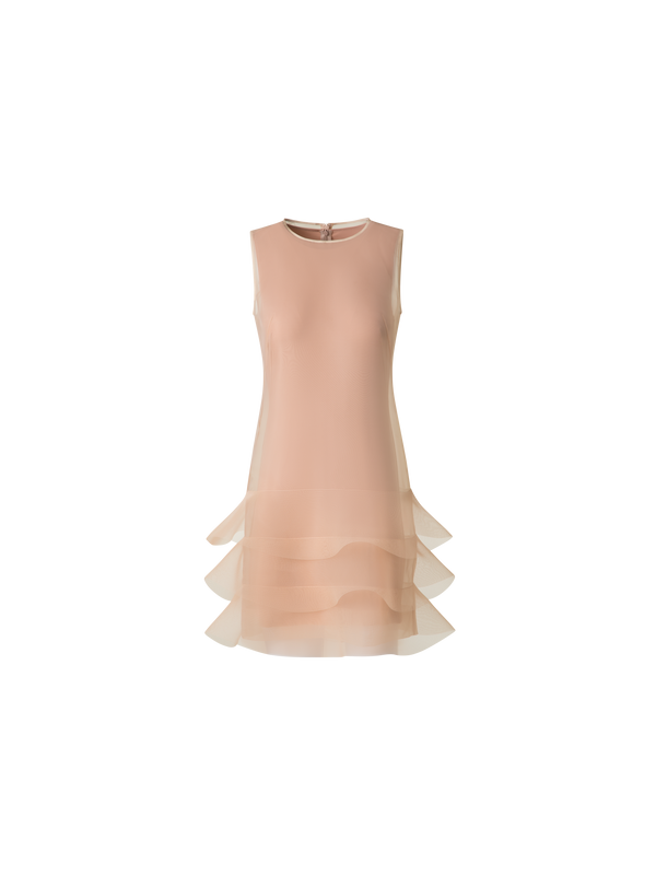 Designer Organza Mini Dress with Waves - pastel - beige