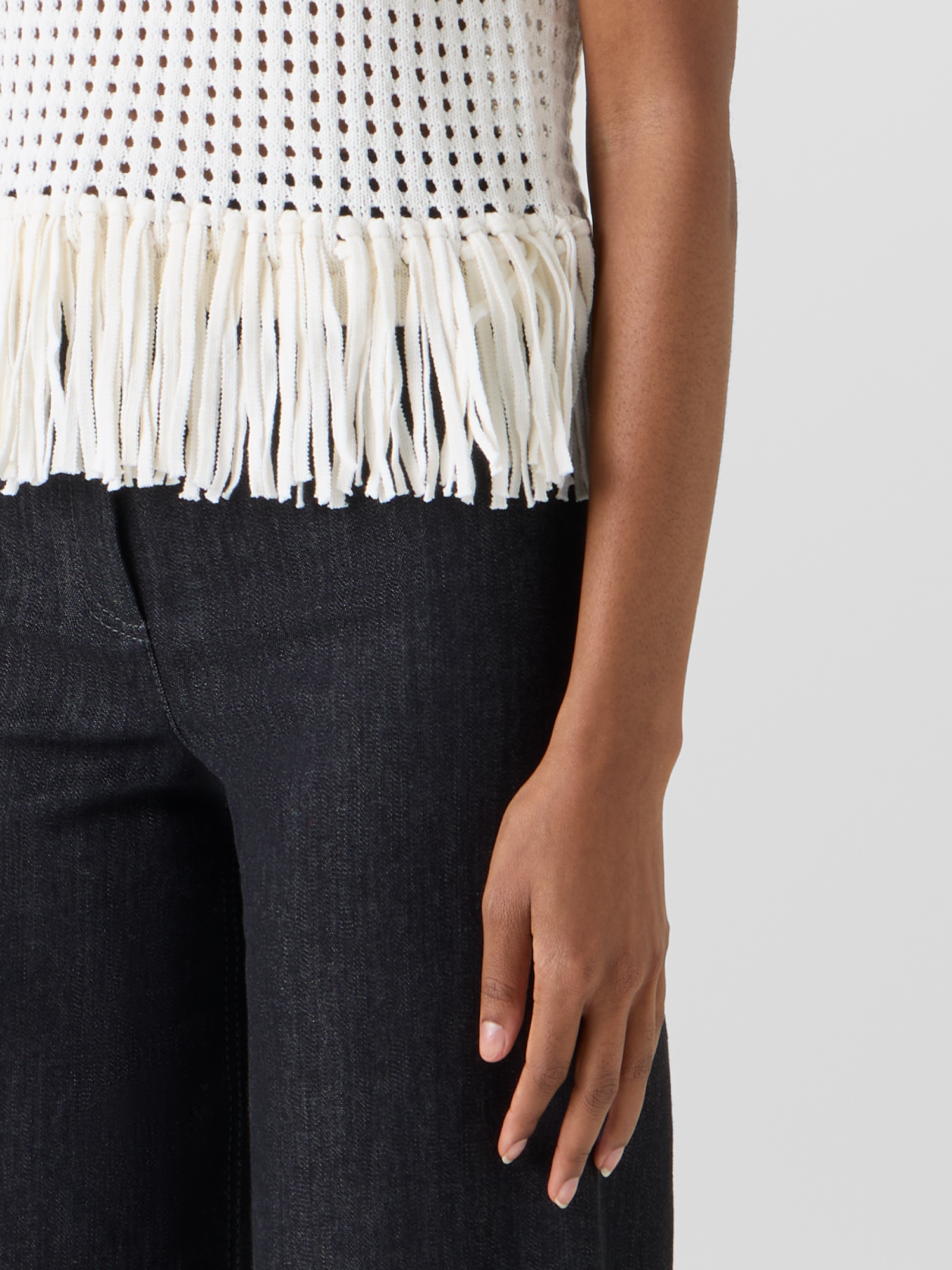Designer Sleeveless Chunky Cotton Mesh Knit Top - ecru 