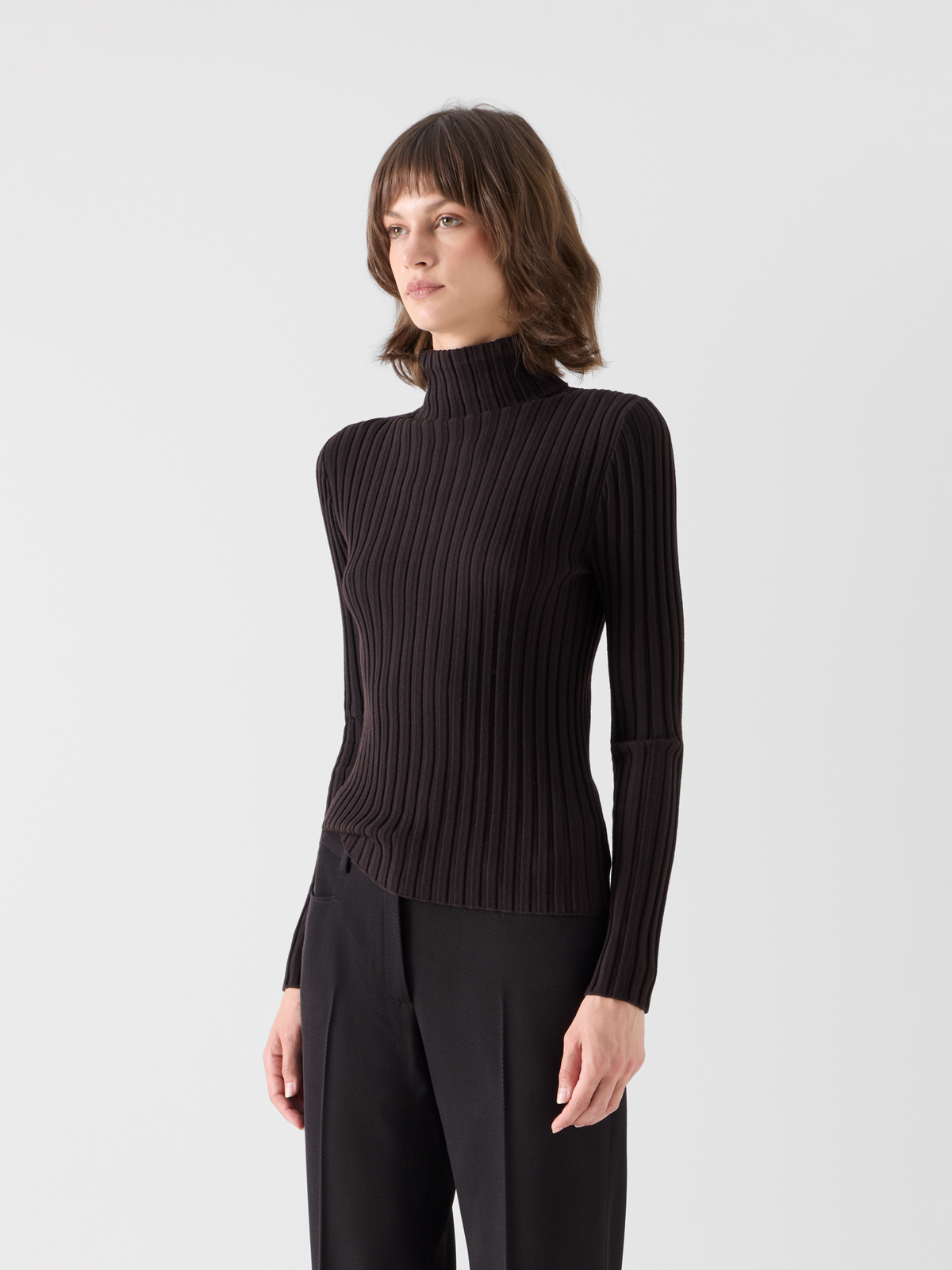 Designer Reversed Rib Merino Knit Turtleneck - brown #editorial