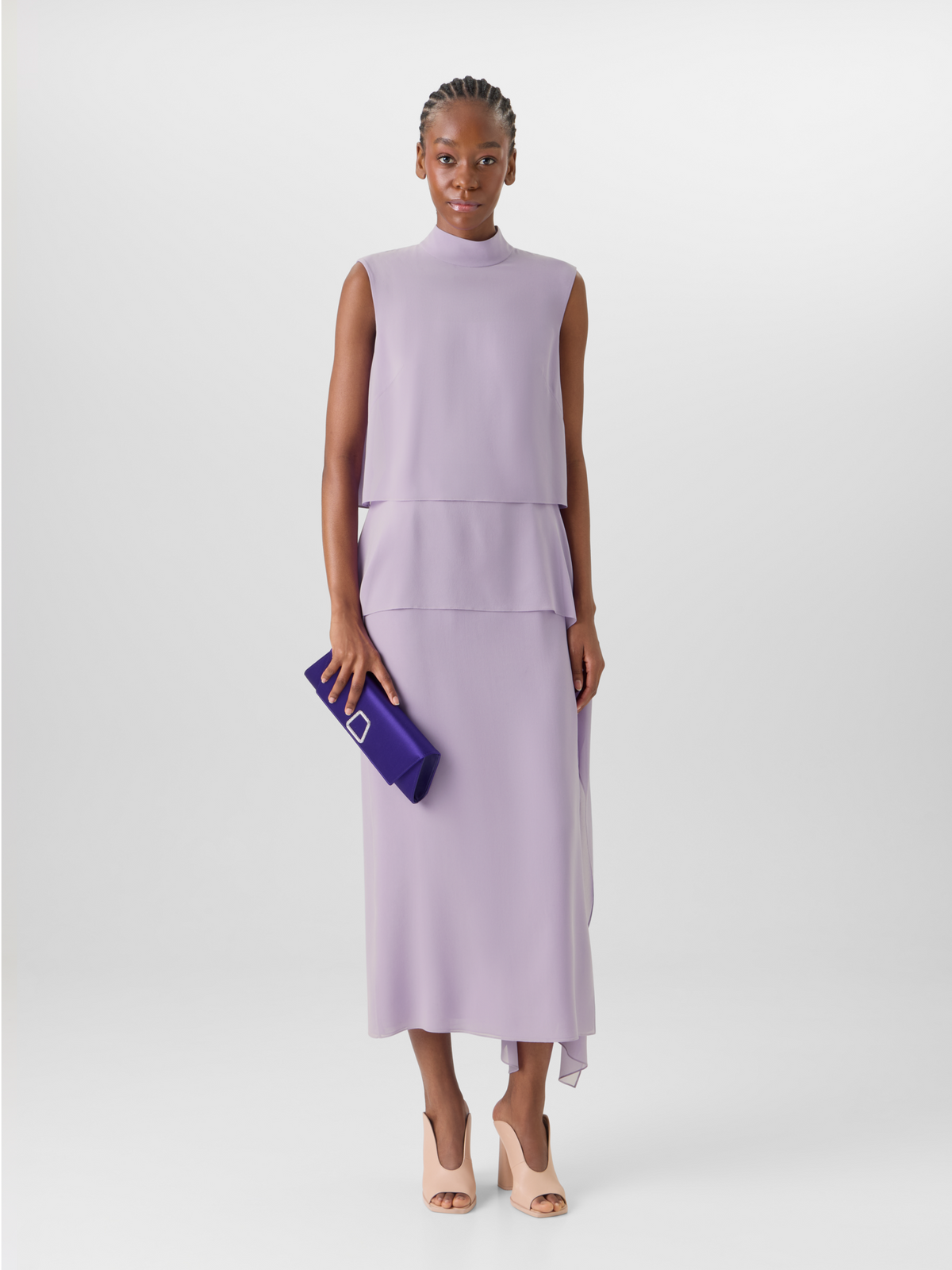 Designer Sleeveless Silk Georgette Dress - pastel #editorial