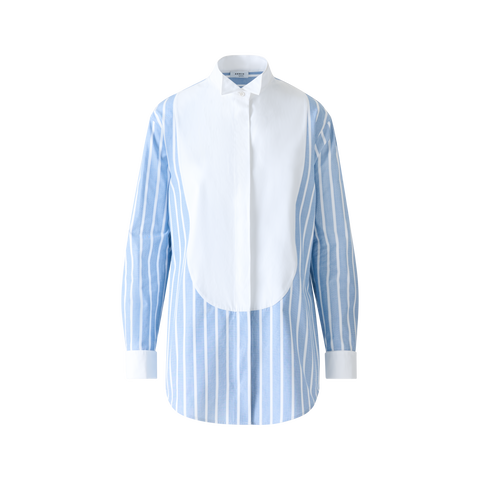 Striped Cotton Tunic Blouse with Big Plastron