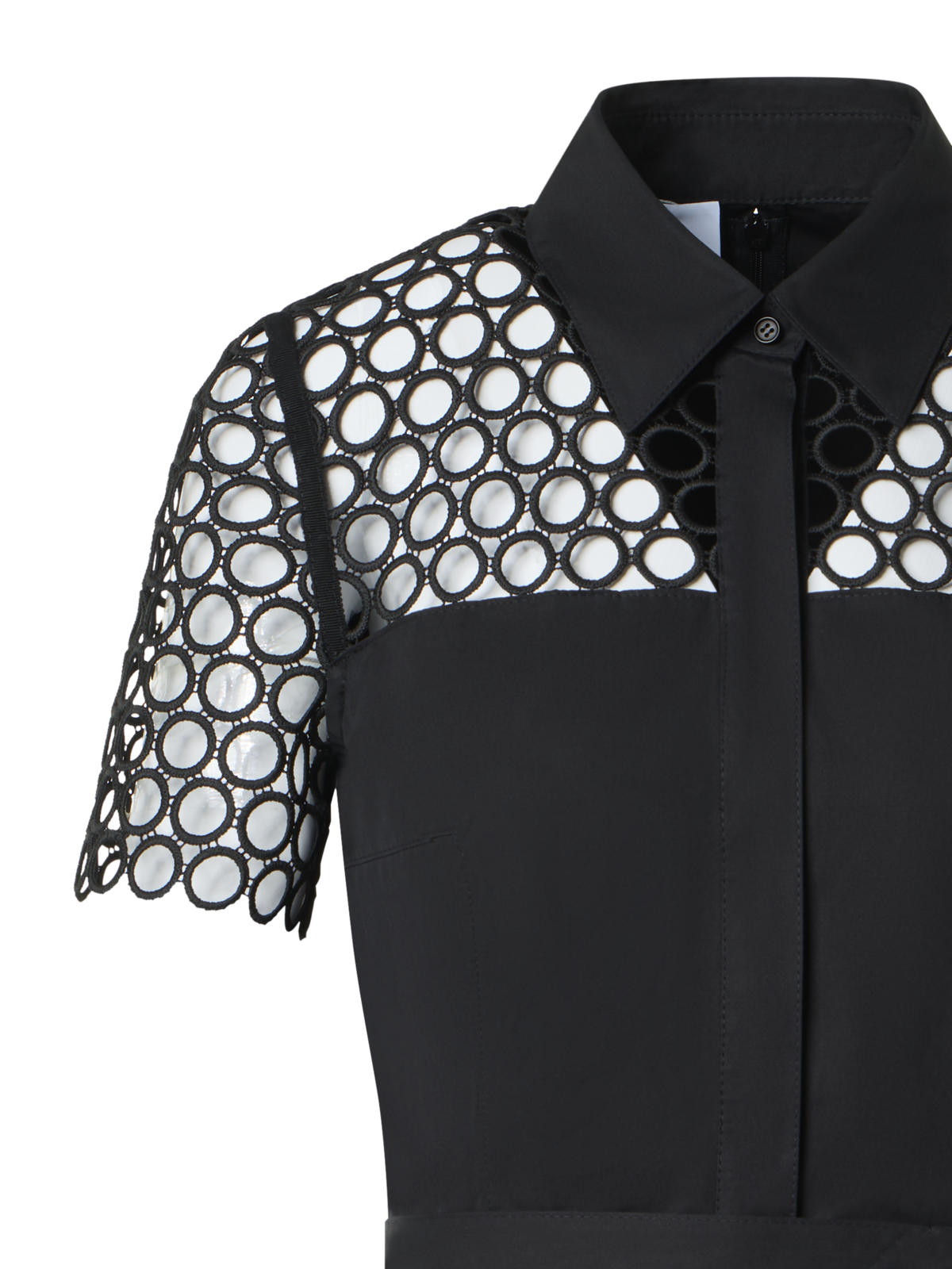 Designer Cotton Midi Dress with Eyelet Guipure - black