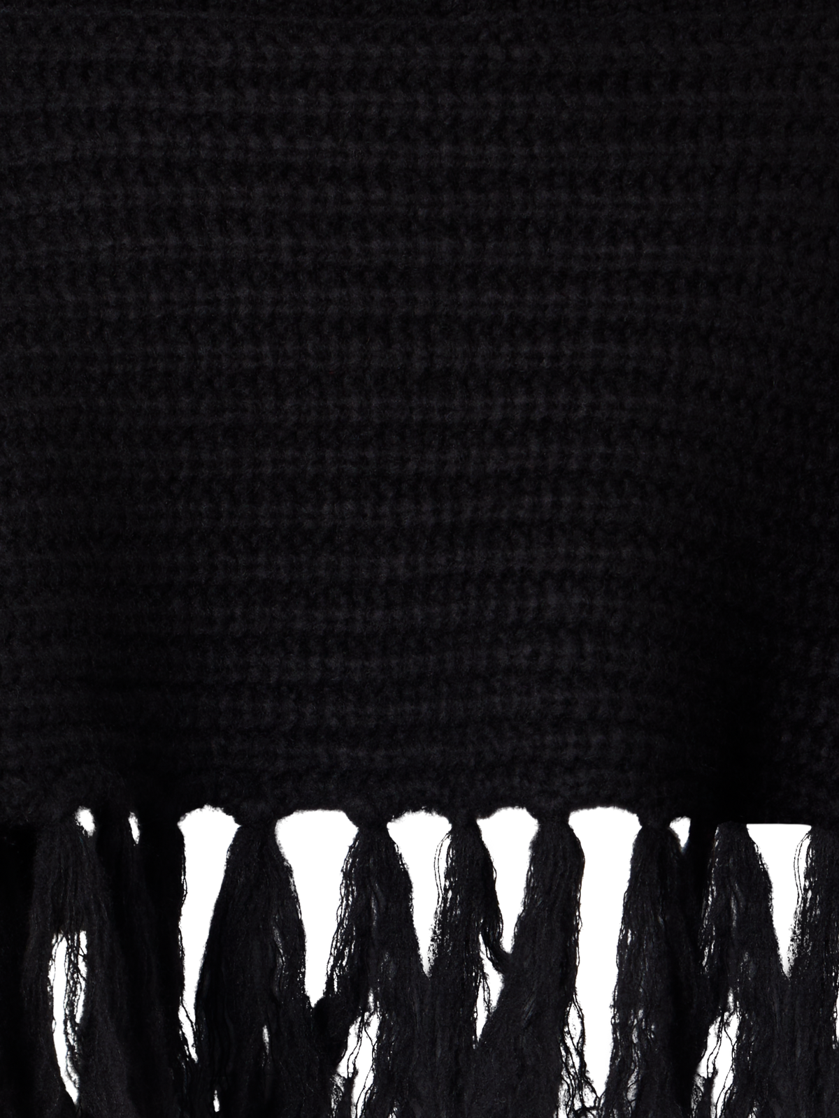 Designer Cashmere Silk Cape Scarf with Turtleneck and Fringes - black