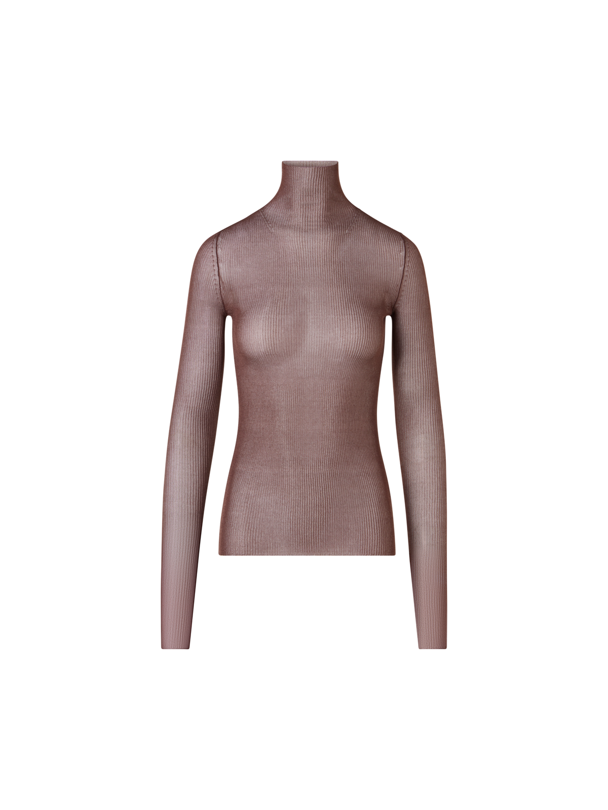 Designer Transparent Silk Fine Rib Sweater with Thumb Holes - brown