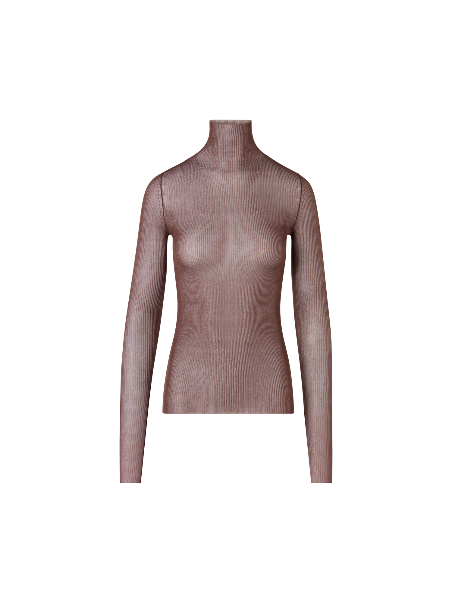 Designer Transparent Silk Fine Rib Sweater with Thumb Holes - brown