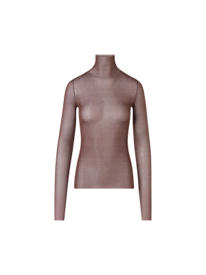 Designer Transparent Silk Fine Rib Sweater with Thumb Holes - brown
