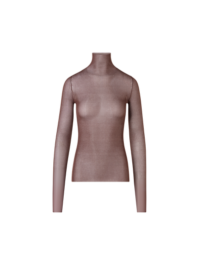 Designer Transparent Silk Fine Rib Sweater with Thumb Holes - brown