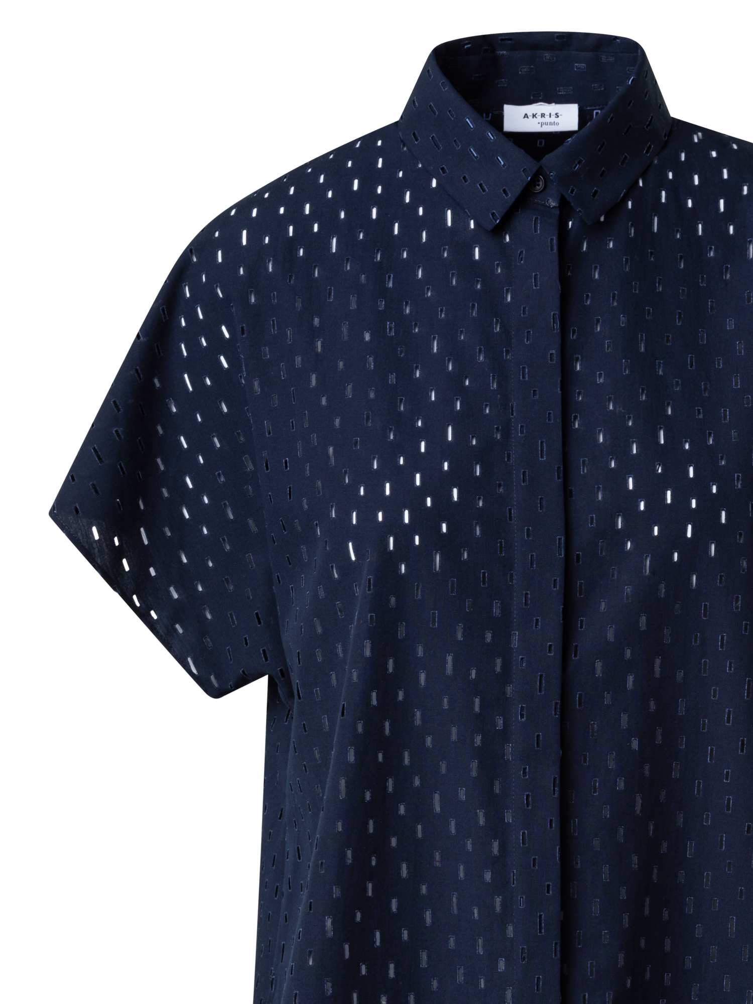 Designer Cotton Poplin Blouse with Lasercut Grid - navy - blue