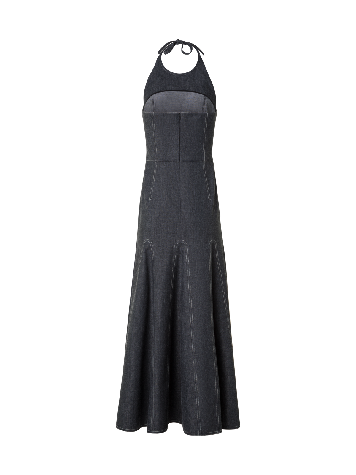 Designer Halter Top Denim Midi Dress - black
