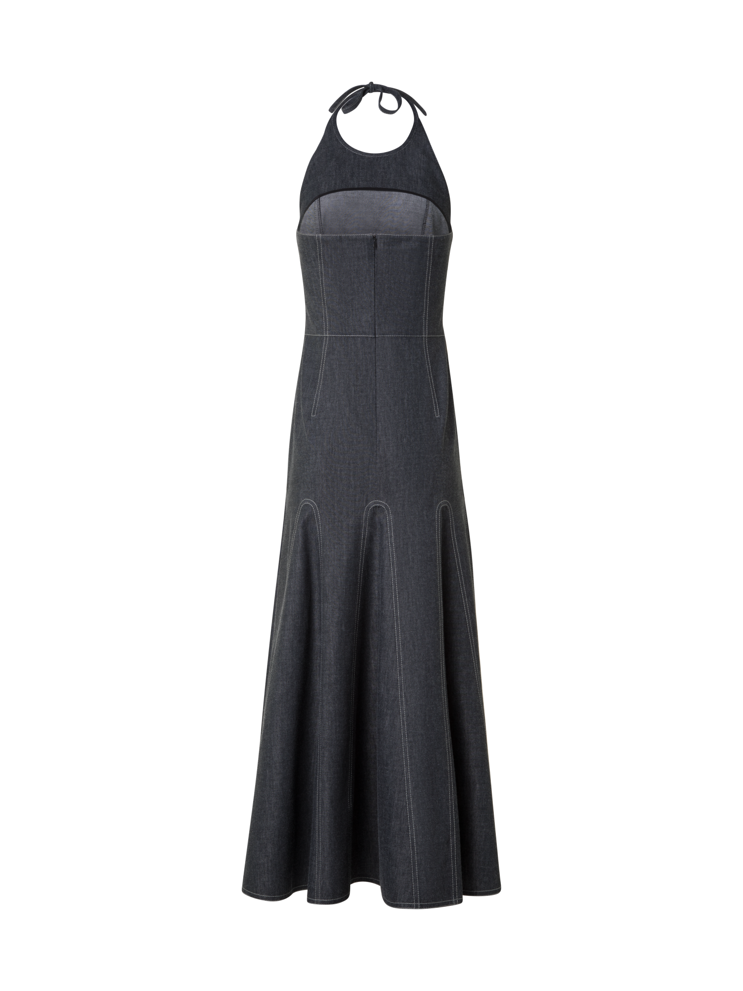 Designer Halter Top Denim Midi Dress - black