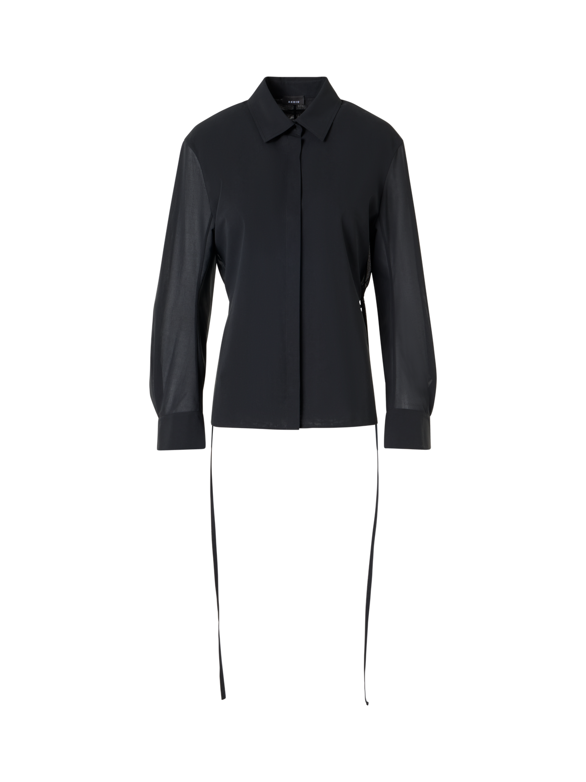 Designer Long-Sleeve Cotton Voile Blouse - black