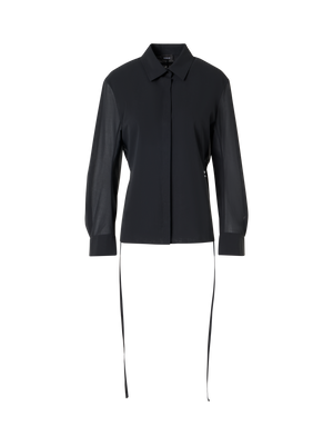 Designer Long-Sleeve Cotton Voile Blouse - black
