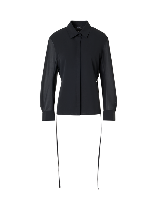 Designer Long-Sleeve Cotton Voile Blouse - black