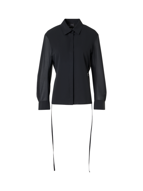 Designer Long-Sleeve Cotton Voile Blouse - black