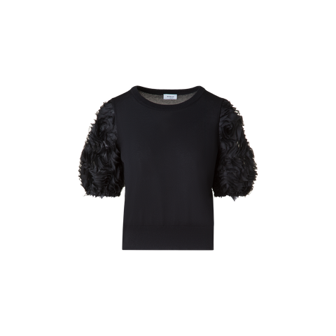 Merino Knit Shirt with 3D Carnation Embroidery