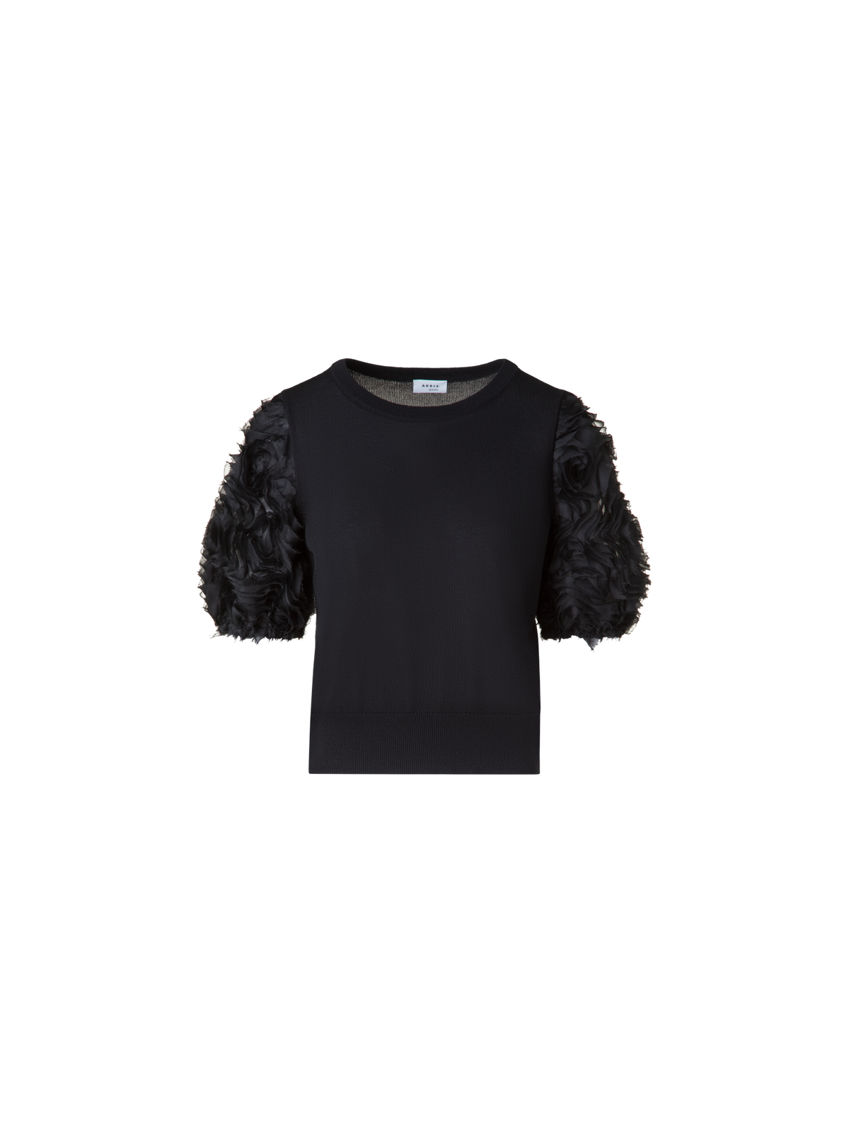 Designer Merino Knit Shirt with 3D Carnation Embroidery - black