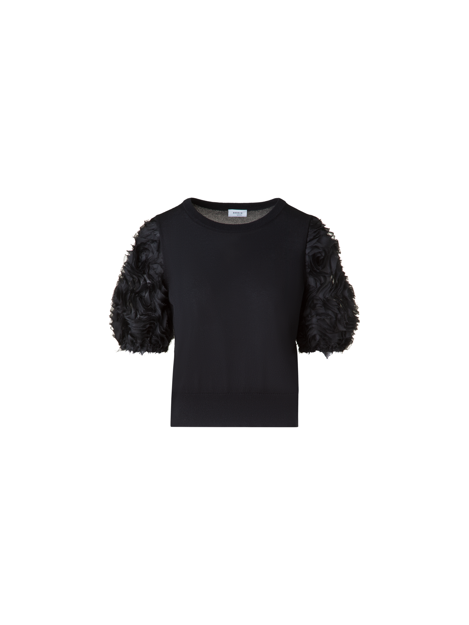 Designer Merino Knit Shirt with 3D Carnation Embroidery - black