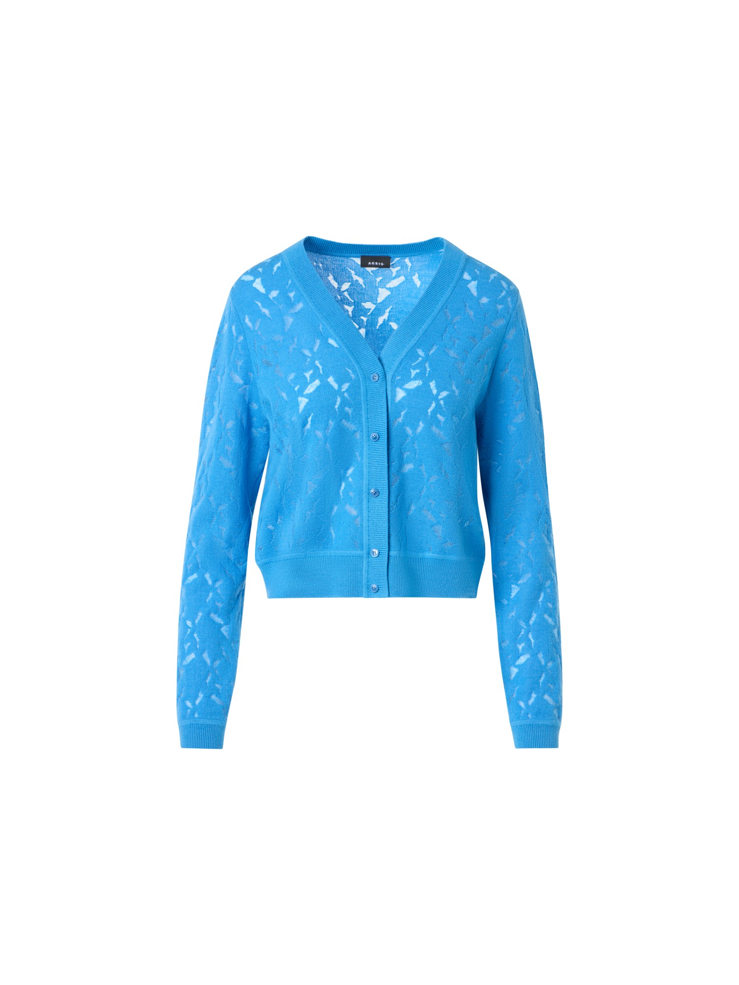 Designer Wool-Silk Whitecaps Intarsia Cardigan - blue