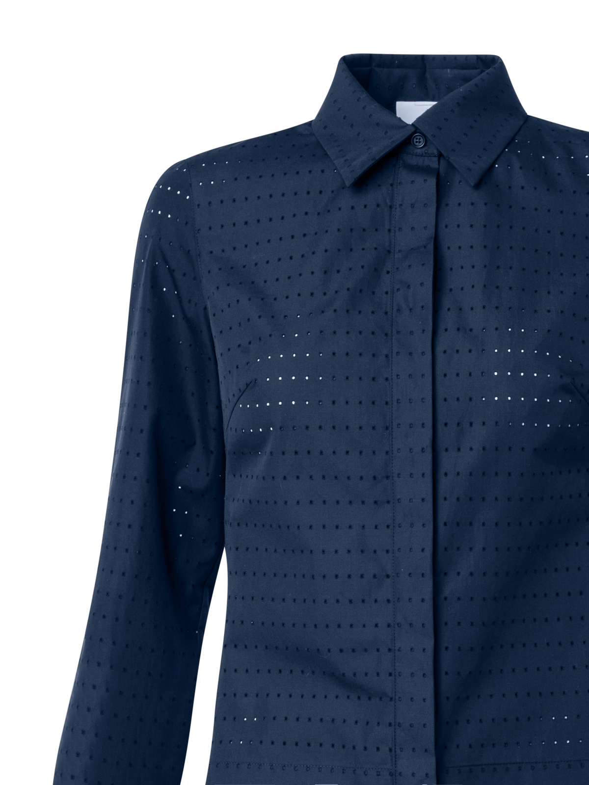 Designer Perforated Pin Dot Cotton Poplin Dress - navy - blue