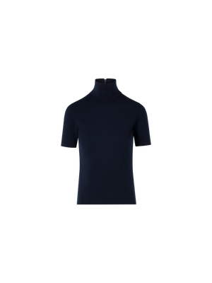 Designer Shortsleeve Wool Milano Knit Sweater - navy