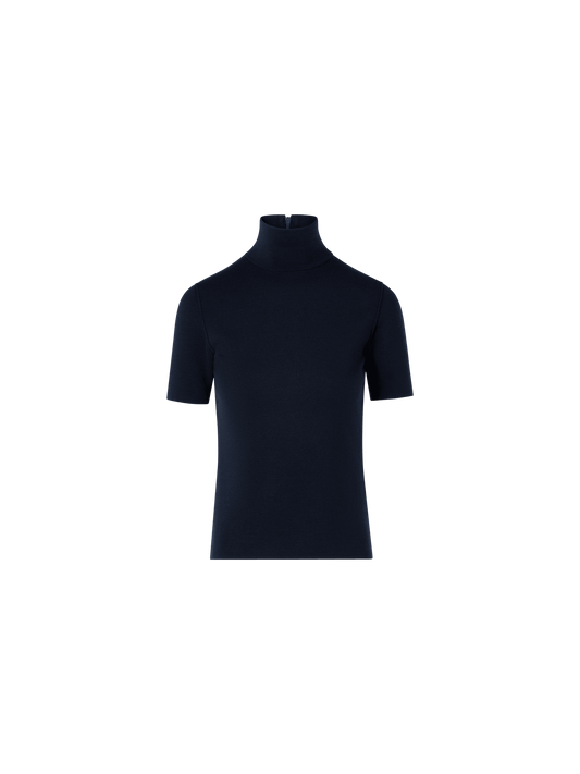 Designer Shortsleeve Wool Milano Knit Sweater - navy