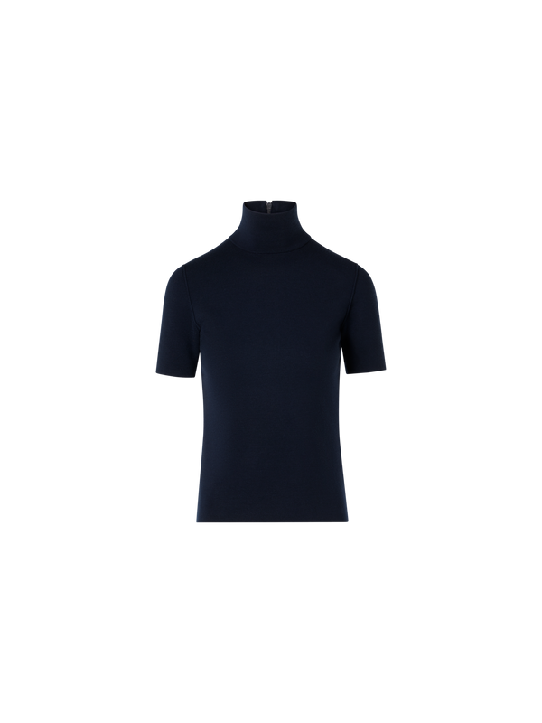 Designer Shortsleeve Wool Milano Knit Sweater - navy