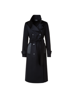 Designer Cashmere Coat with Horsehair Collar and Pocket - black