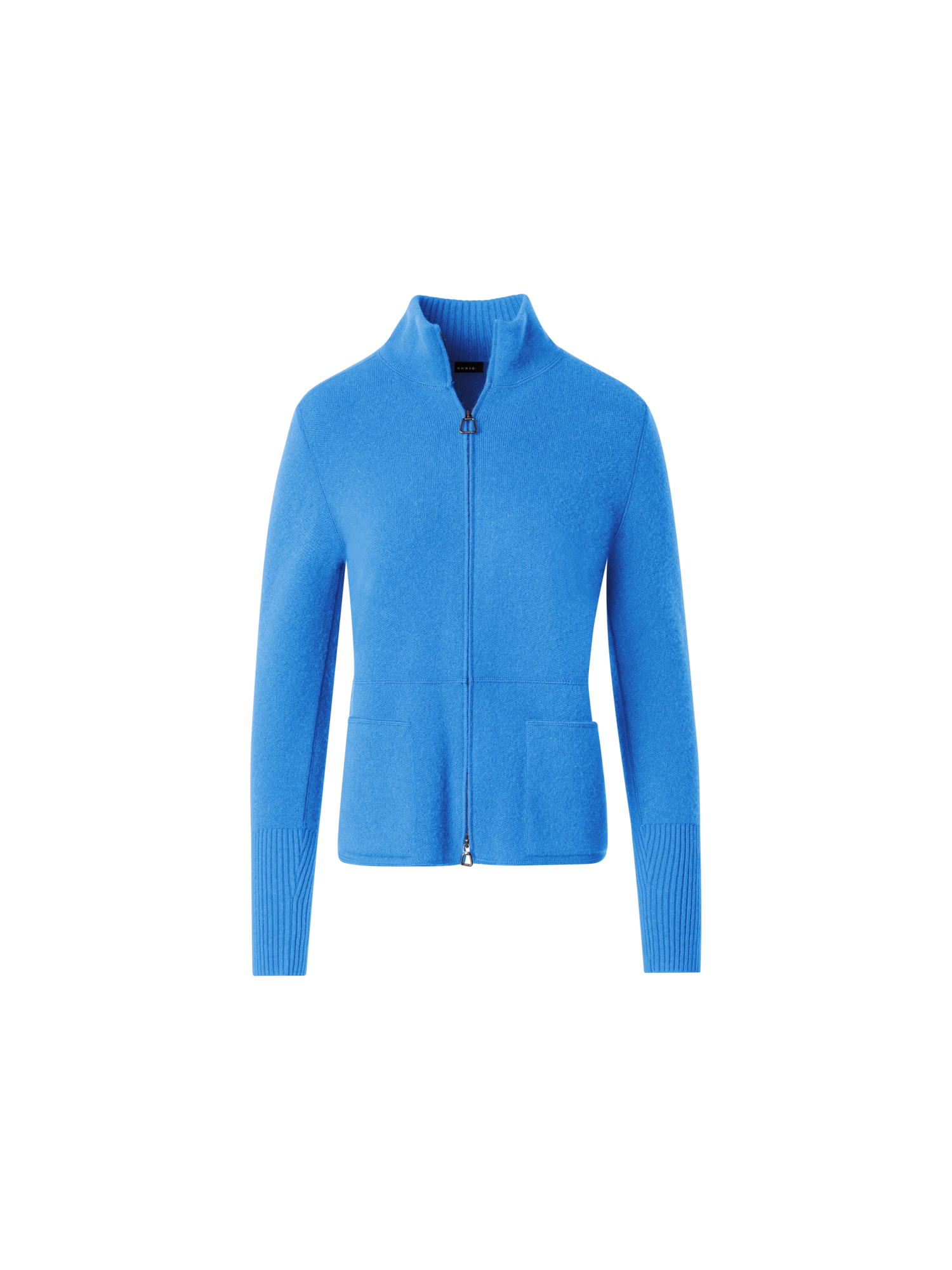 Designer Cashmere Piqué Stand-Collar Cardigan - blue