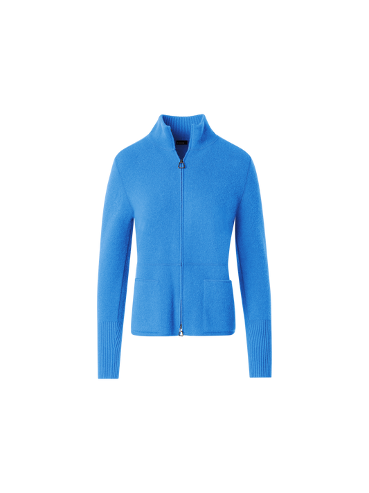 Designer Cashmere Piqué Stand-Collar Cardigan - blue