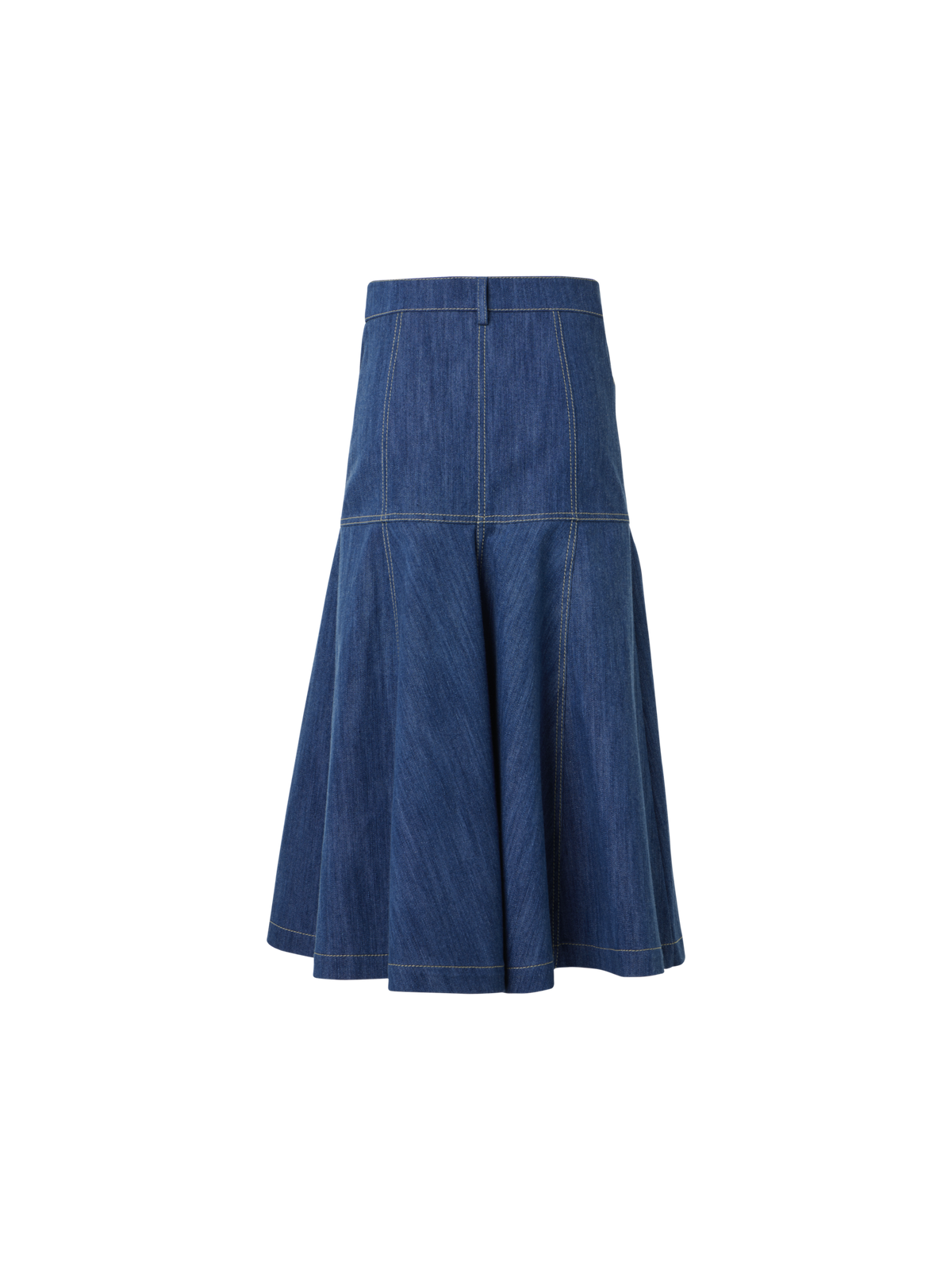 Designer Cotton Denim Midi Skirt with Flared Hem - blue