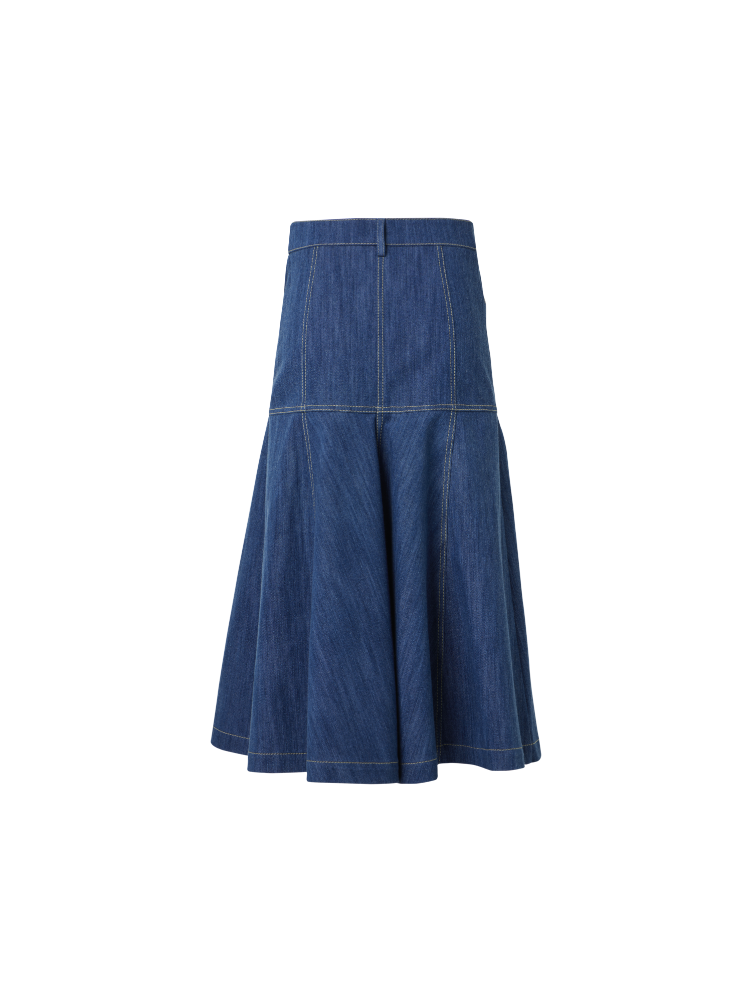 Designer Cotton Denim Midi Skirt with Flared Hem - blue