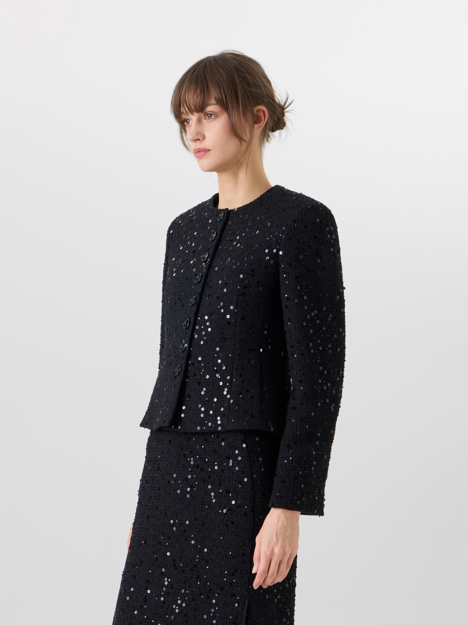Designer Kelis Jacket in Cotton-Wool Tweed with Sequins - black 