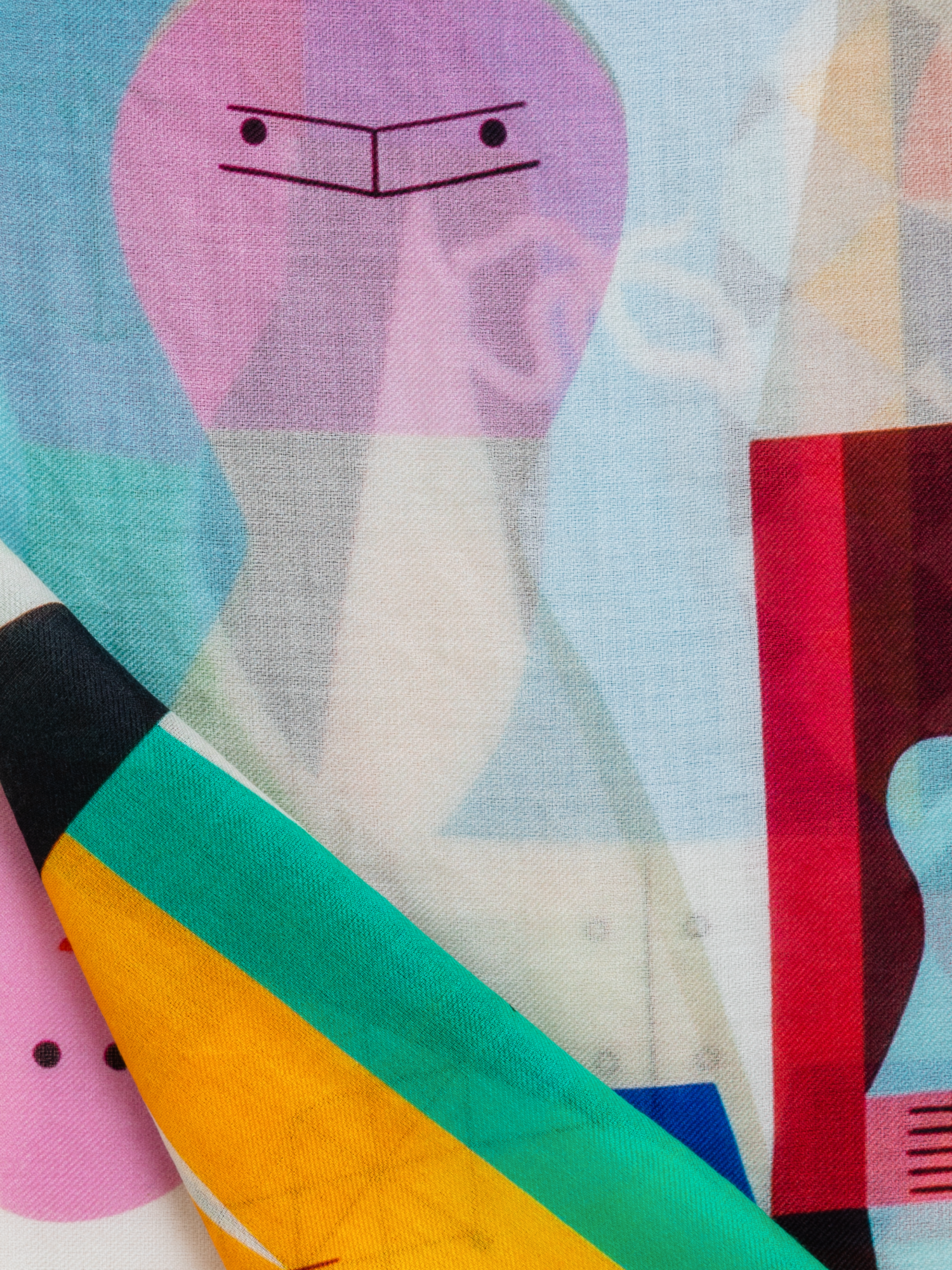 Designer Cashmere Silk Scarf with Wooden Dolls Print - multicolor