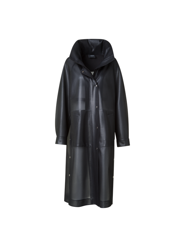Designer Long Water Repellent Coat with Hood - black - neutral