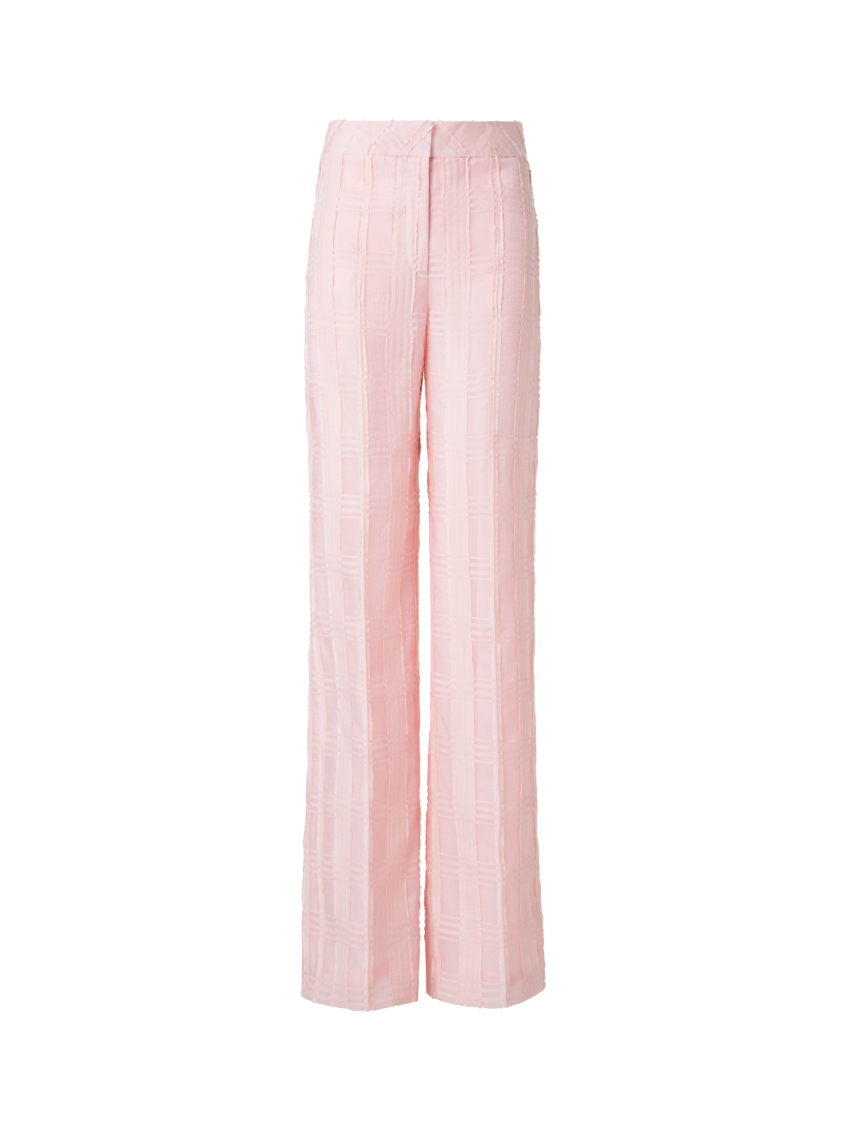 Designer Straight Wide Cotton Plaid Pants - pastel - pink