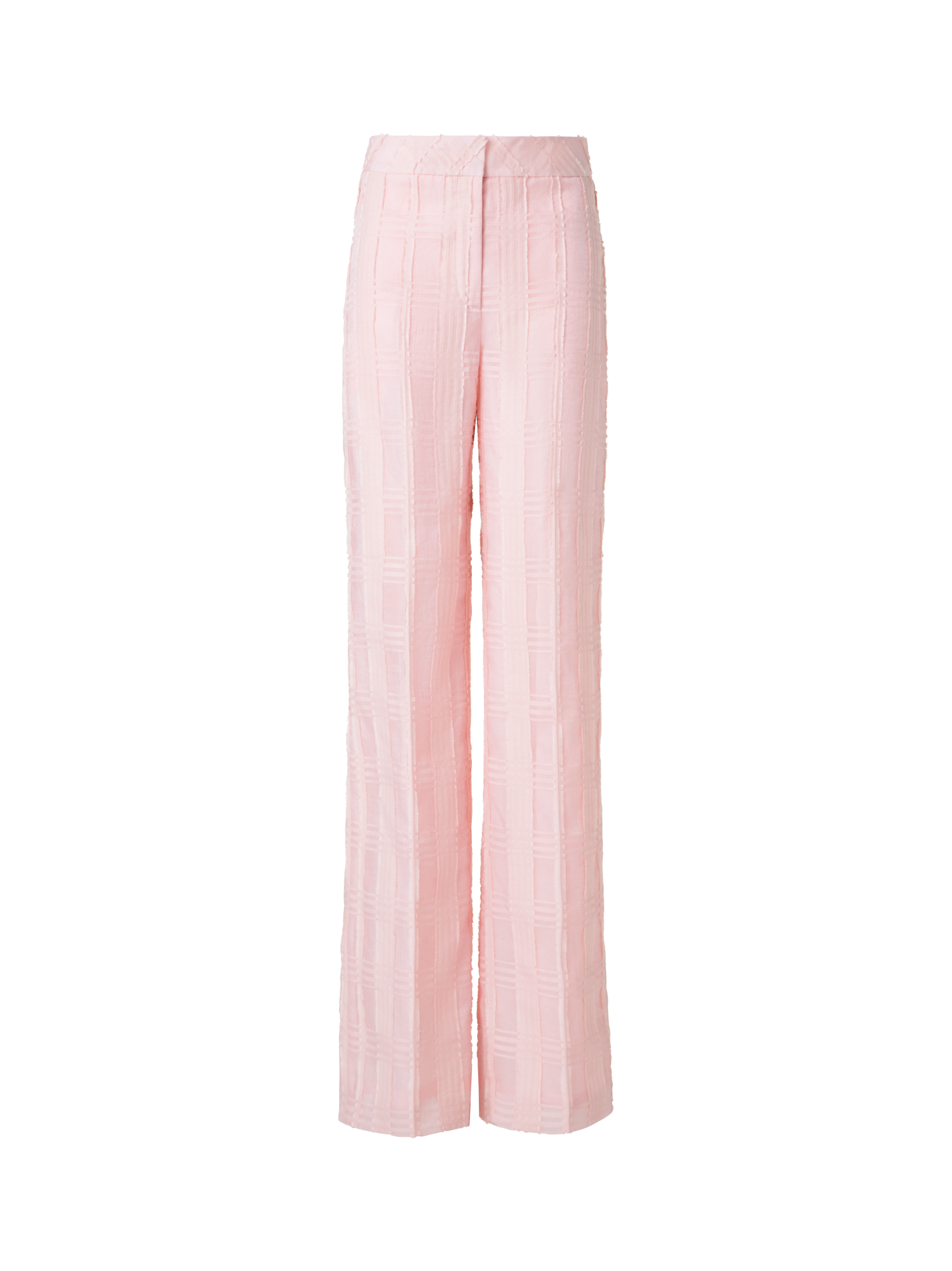 Designer Straight Wide Cotton Plaid Pants - pastel - pink