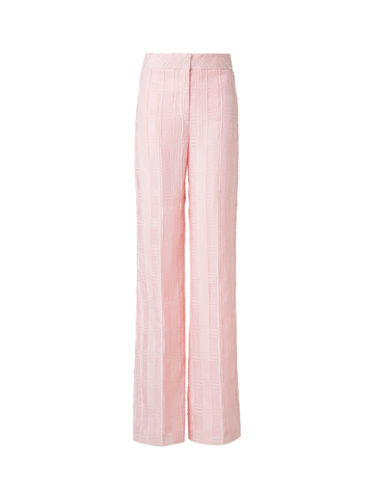 Designer Straight Wide Cotton Plaid Pants - pastel - pink