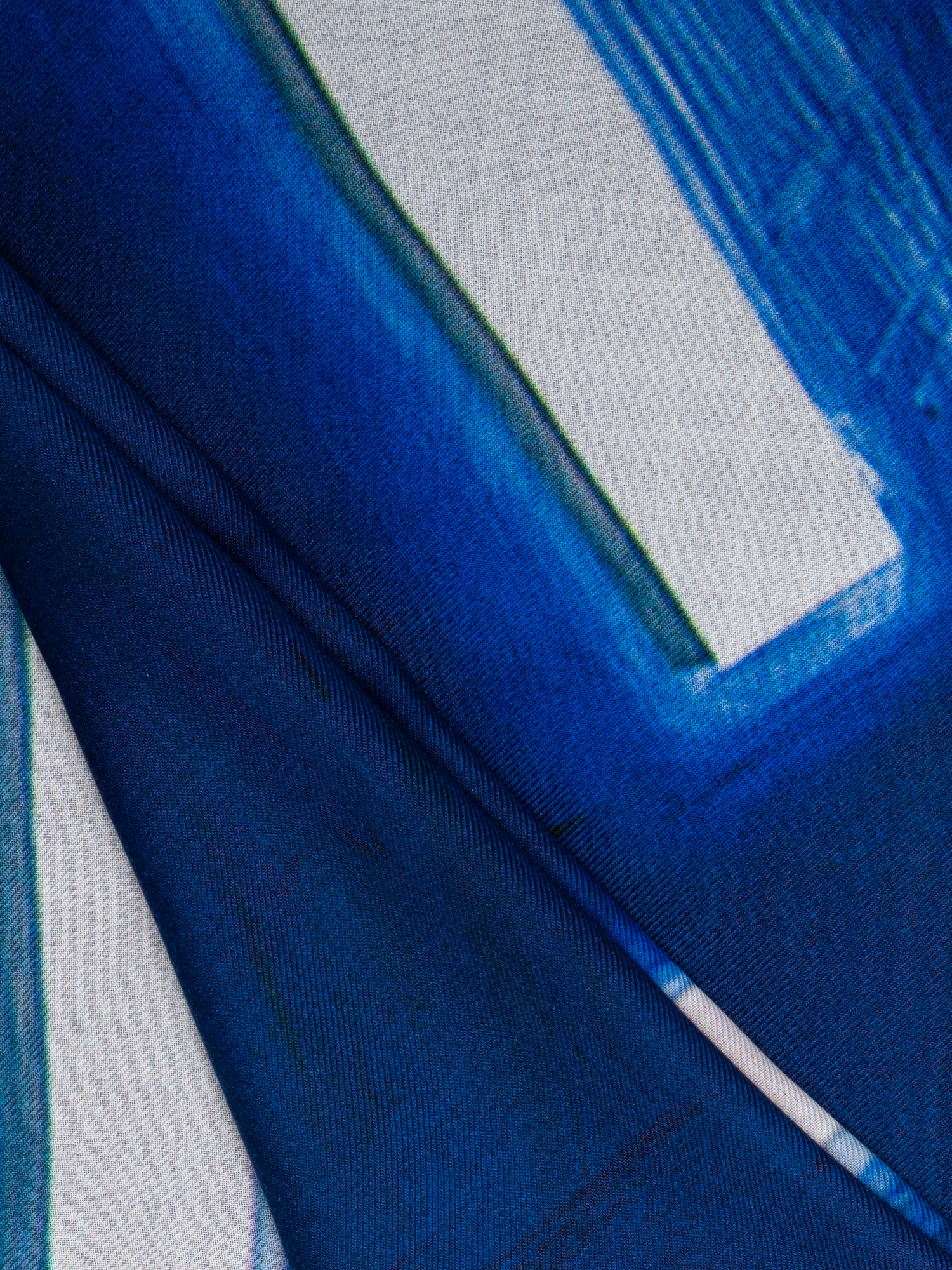 Designer Cashmere Silk Scarf with Blue Angel Print - blue - multicolor