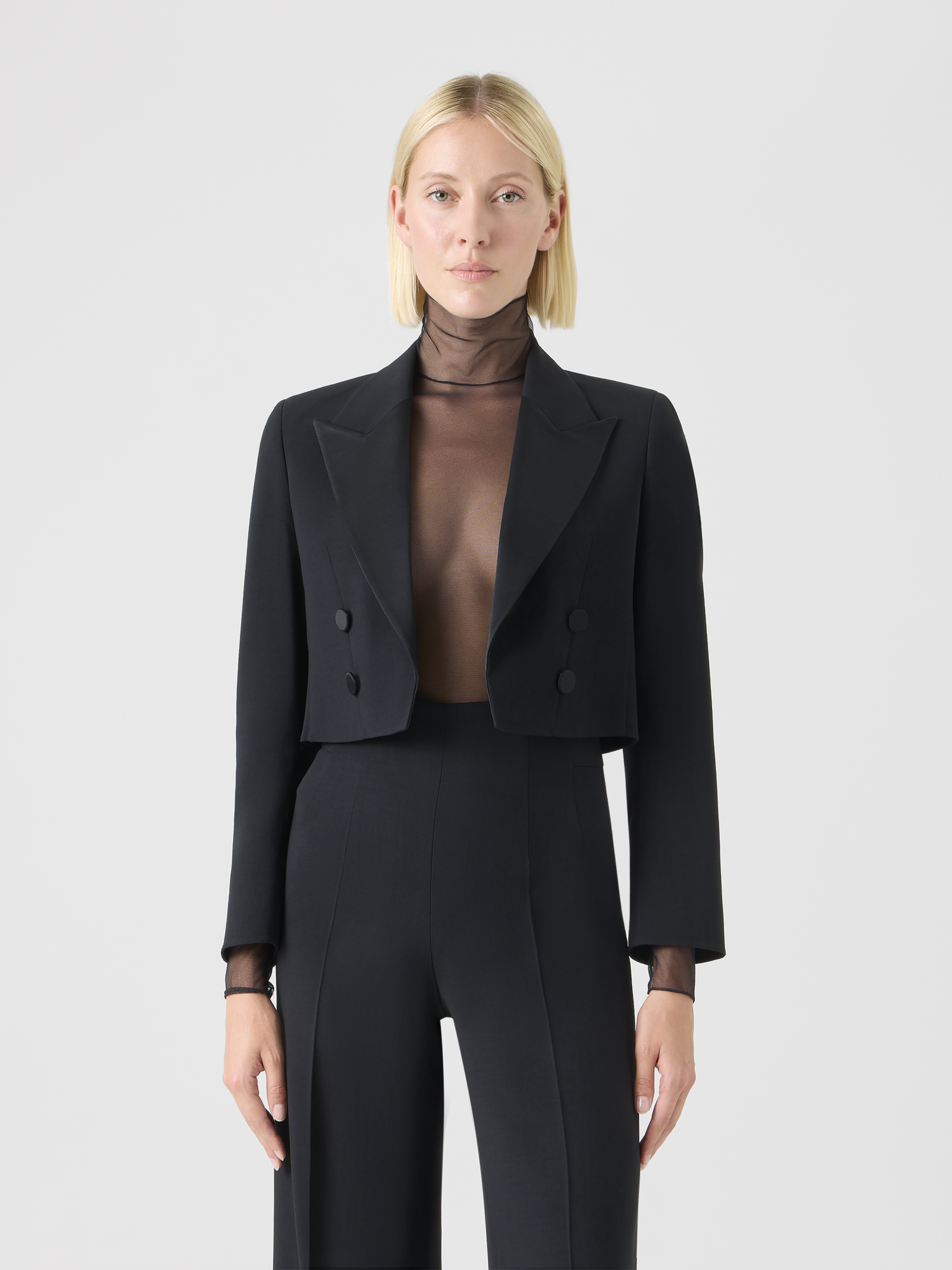 Designer High-Waist Wool Double-Face Pants - black 