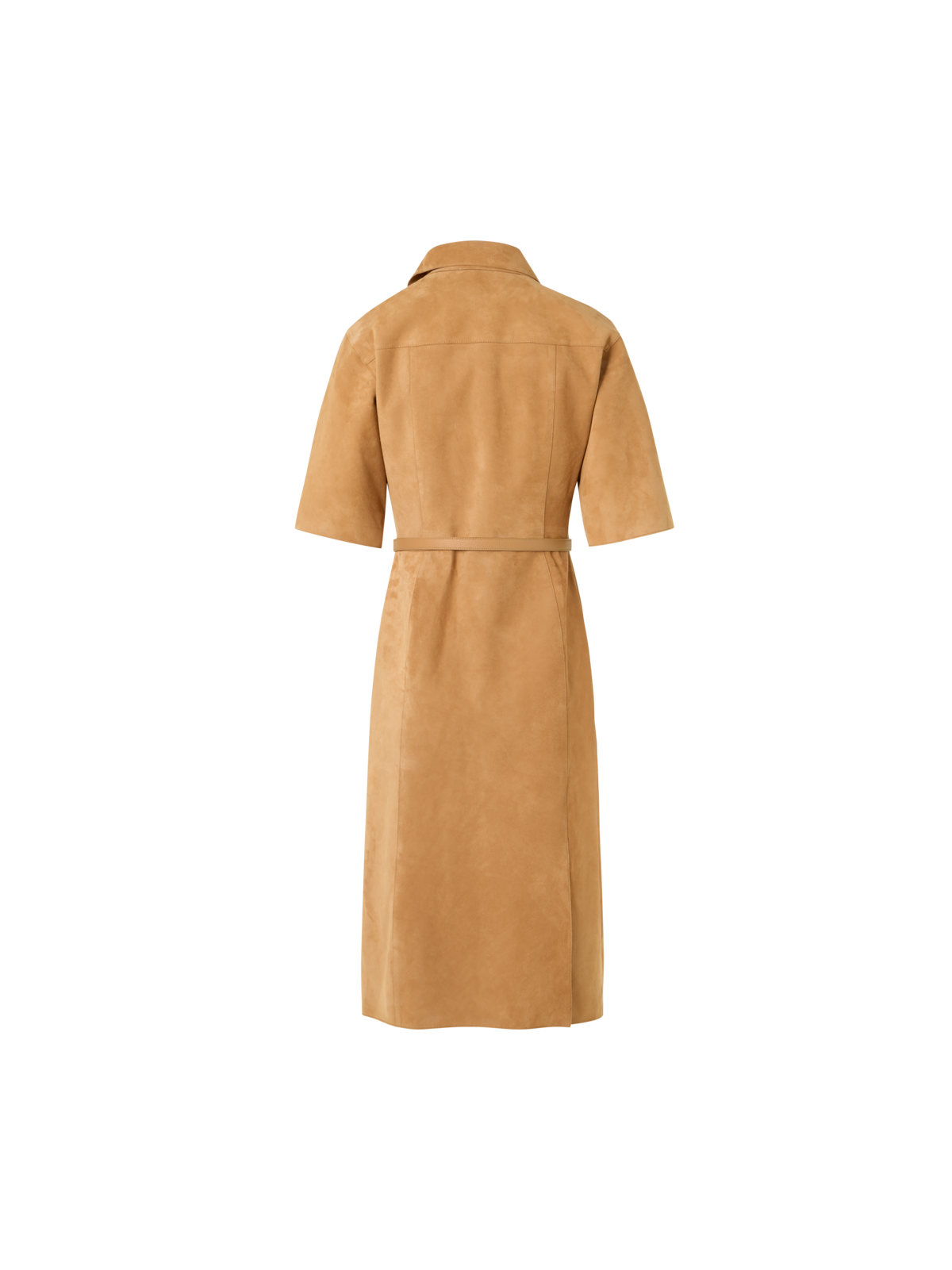 Designer Short-Sleeve Suede Shirt Dress - neutral