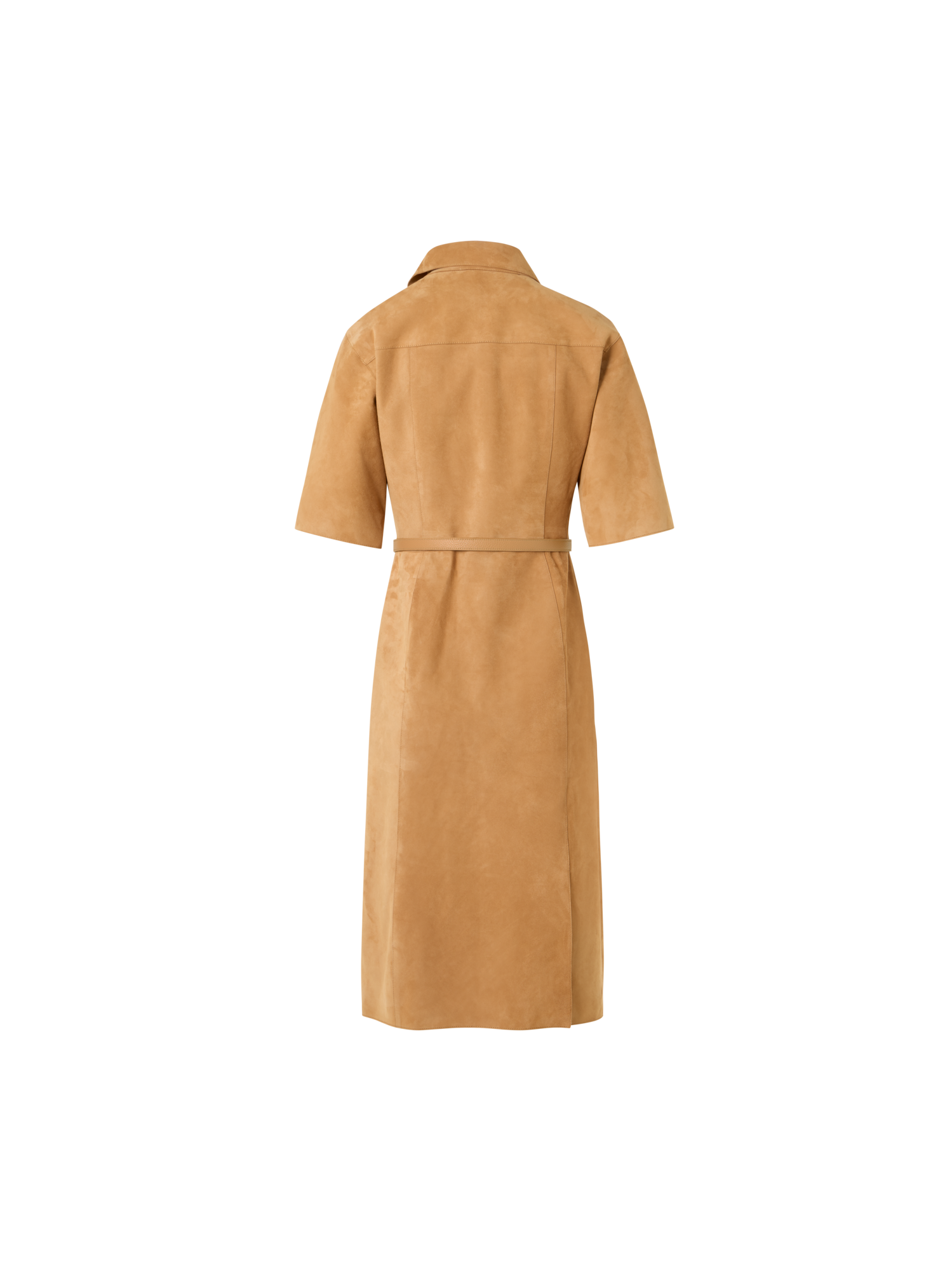 Designer Short-Sleeve Suede Shirt Dress - neutral