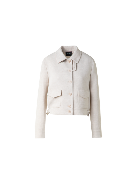 Designer Short Blouson Jacket in Linen Double-Face - neutral - grey - beige