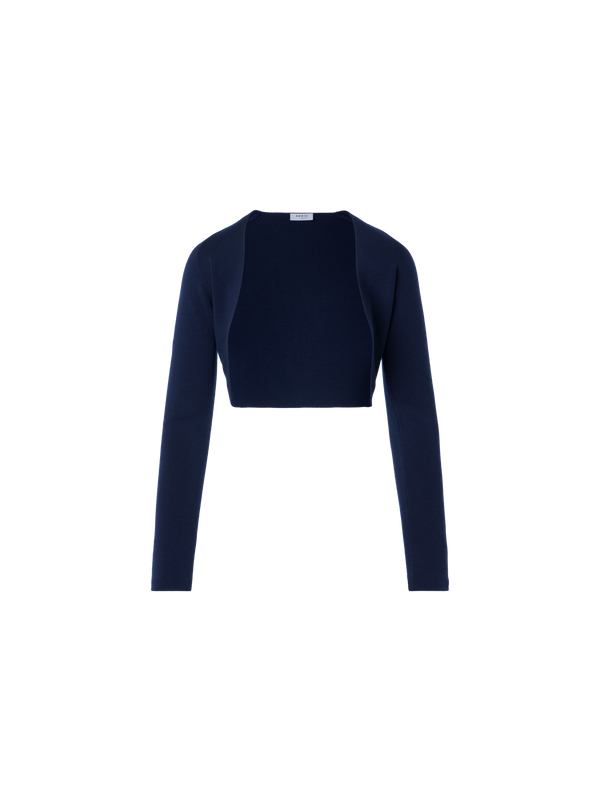 Designer Merino Wool Cropped Bolero Cardigan - navy - blue