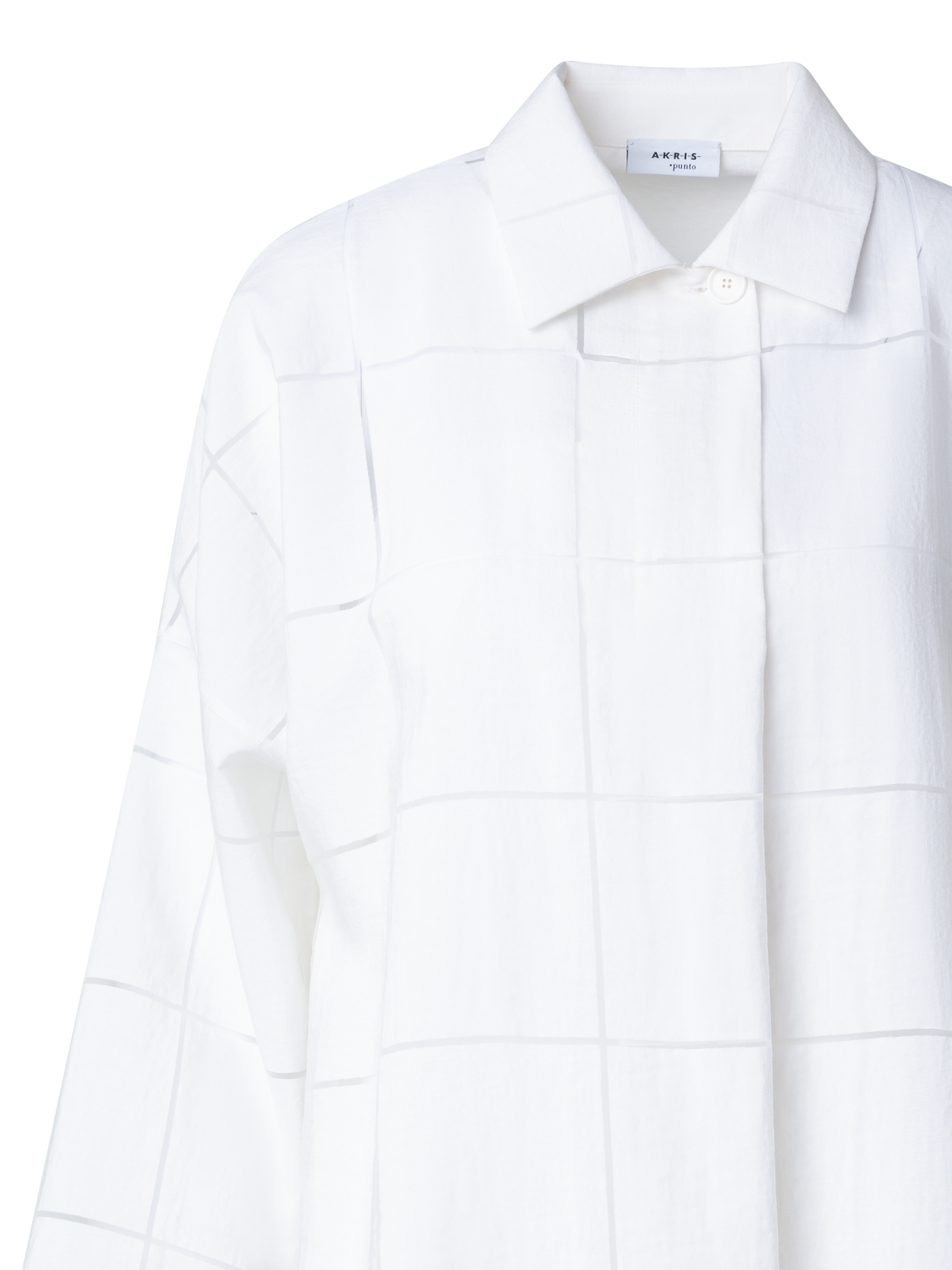 Designer Kimono Blouse with Window Plaid - ecru - white