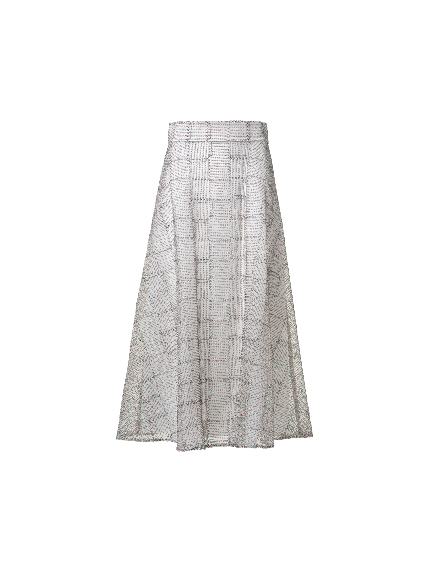 Designer A-Line Square on Tulle Embroidery Midi Skirt - multicolor - ecru - white