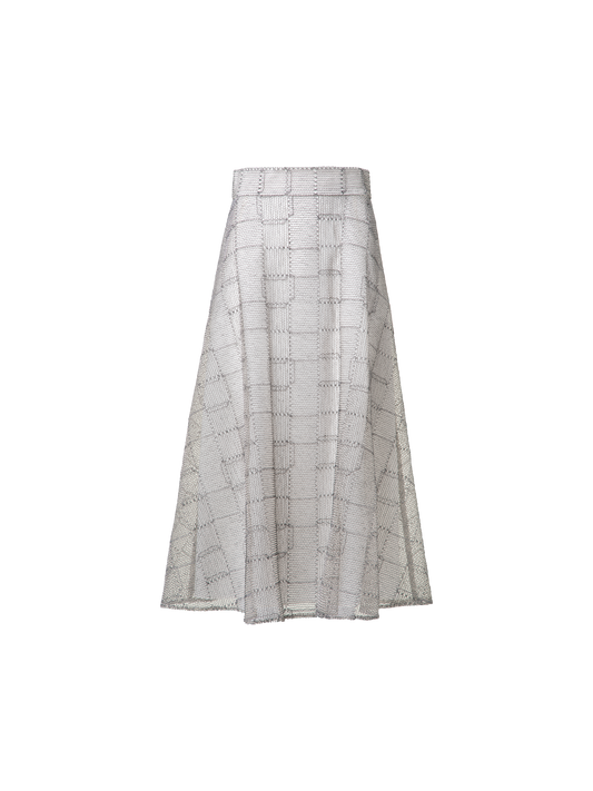 Designer A-Line Square on Tulle Embroidery Midi Skirt - multicolor - ecru - white